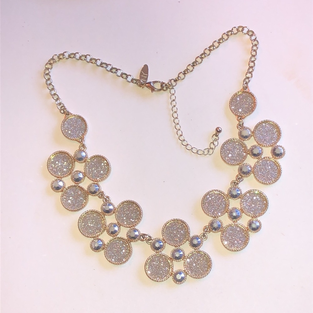Gold Tone Silver Tone Shimmer Circle Cluster Boho Statement Necklace